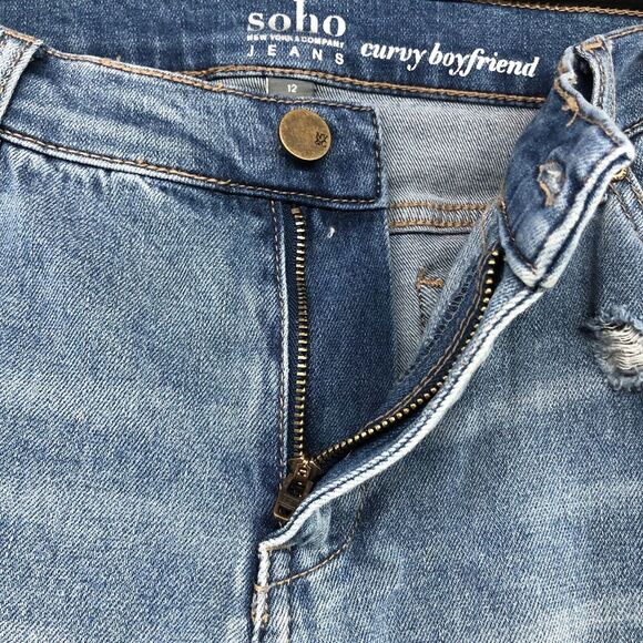 NY&C SOHO Distressed Curvy Boyfriend Stretch Denim Jeans Size 12 Women Stylish - Picture 3 of 12